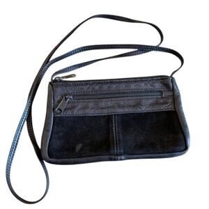 Black Leather Mini Crossbody Zip Pouch Purse 8.5x5